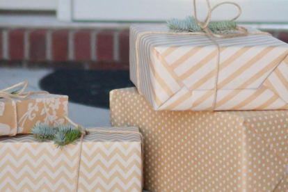 gift-wrapped boxes on a stoop